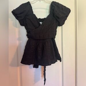 Mittoshop Black Textured puff sleeve tie back top from Nellie Mae boutique